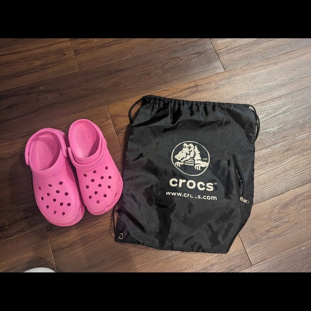 CROCS Pink Wedges with Black Bag